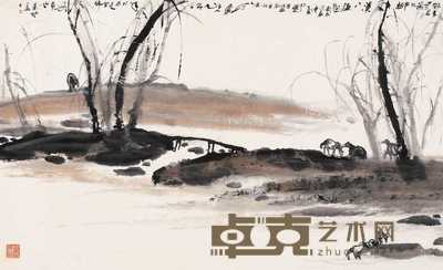 萧墅 柳溪八骏 镜心 51×84cm